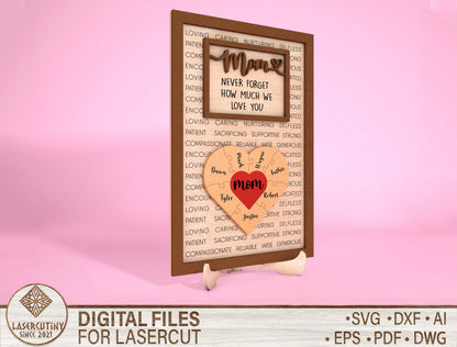 Personalized Mama Heart Sign SVG Custom Kids Name for xTool