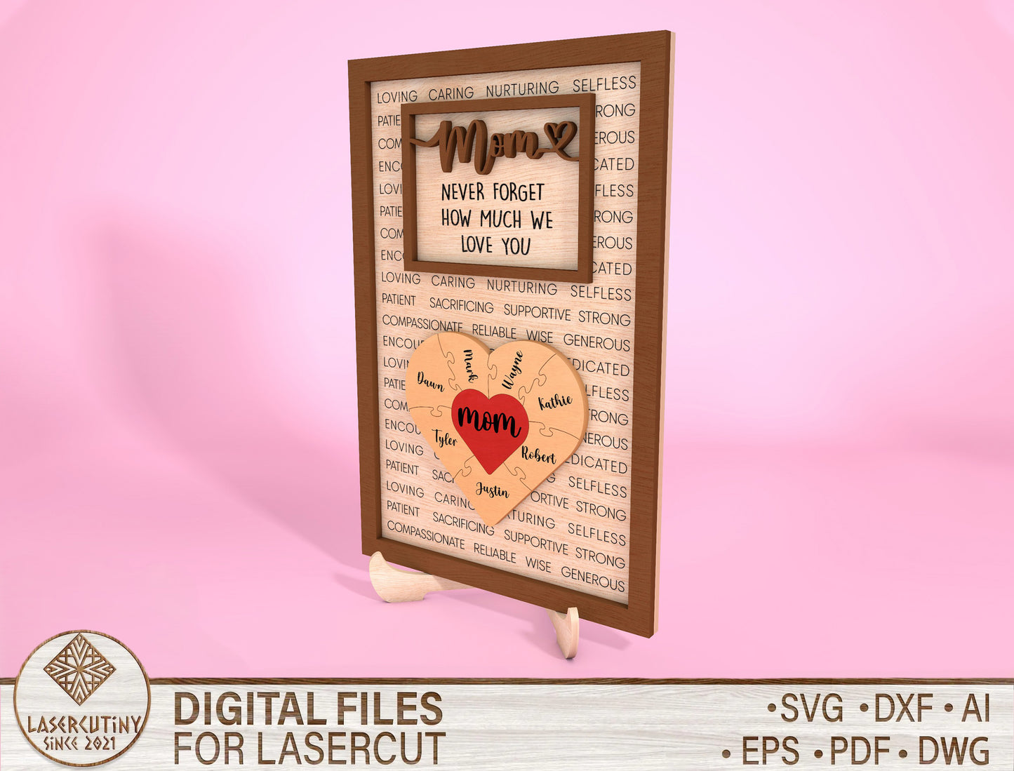 Personalized Mama Heart Sign SVG Custom Kids Name for xTool