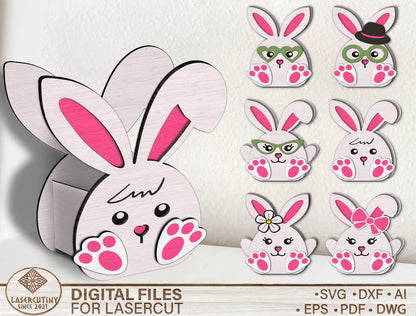 Happy Easter Bunny Egg Basket SVG 6 Designs for Glowforge and xTool