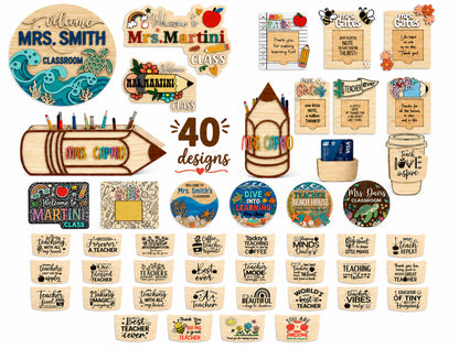 Teacher Back To School Essentials Bundle SVG Laser Cut File for Glowforge, xTool and LightBurn