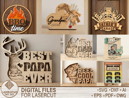 Father's Day Laser Cut SVG Bundle 8 Designs Glowforge xTool LightBurn