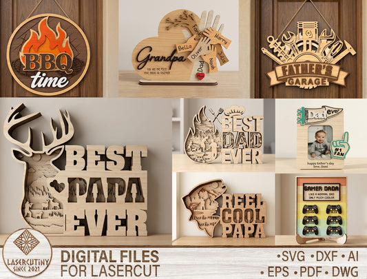 Father's Day Laser Cut SVG Bundle 8 Designs Glowforge xTool LightBurn