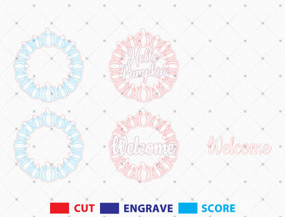Welcome Pumpkin Wreath SVG Set for Glowforge xTool LightBurn | 2 Designs