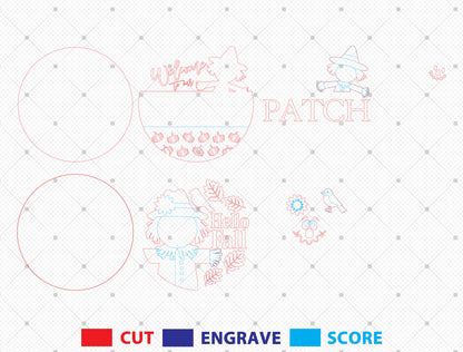 Scarecrow Welcome to Our Patch Door Hanger SVG Set for Glowforge xTool LightBurn 2 Designs