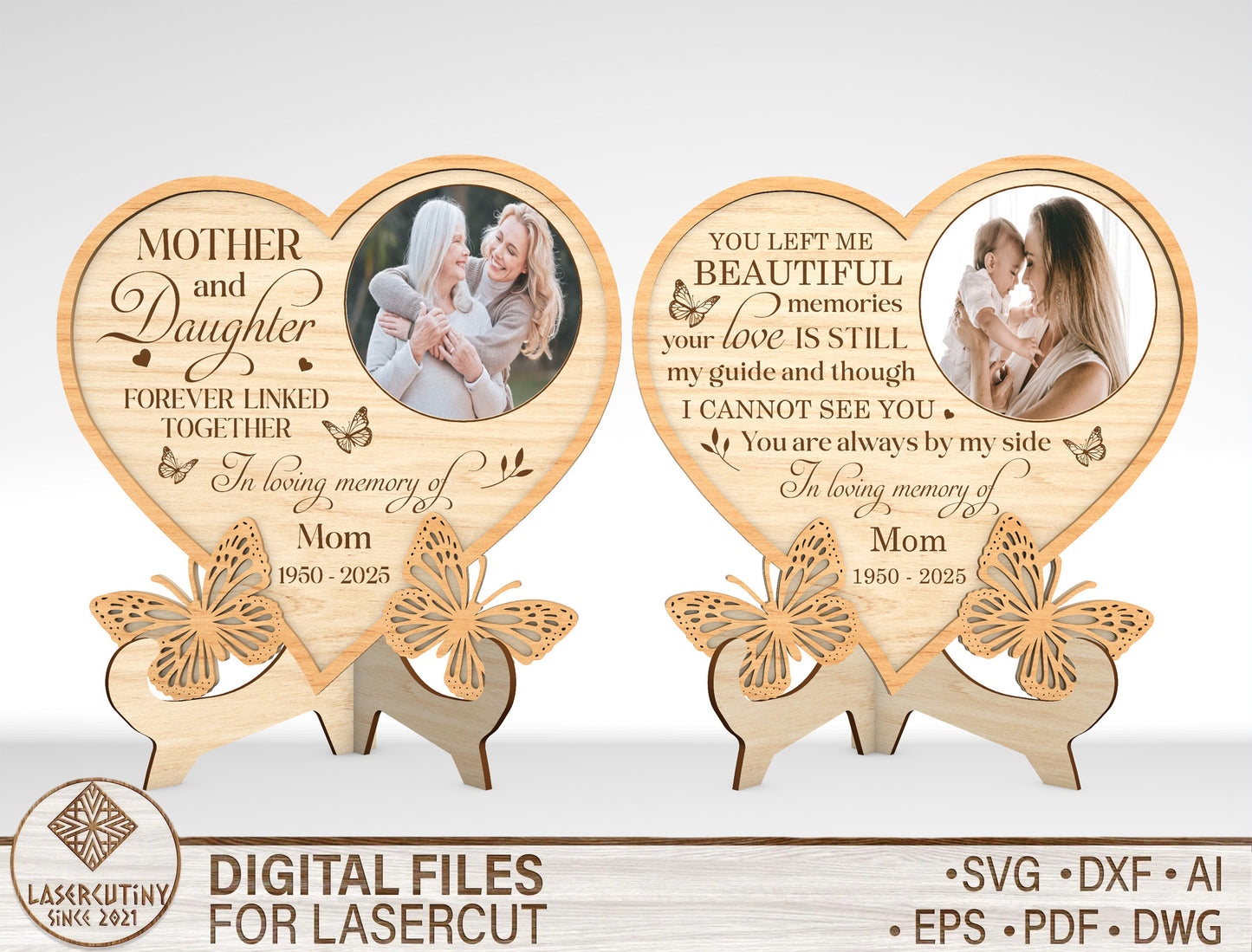 Mother Daughter Photo Frame SVG Heart Tabletop Sign Decor Laser Cut File for Glowforge, xTool, or LightBurn