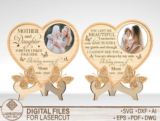 Mother Daughter Photo Frame SVG Heart Tabletop Sign Decor Laser Cut File for Glowforge, xTool, or LightBurn