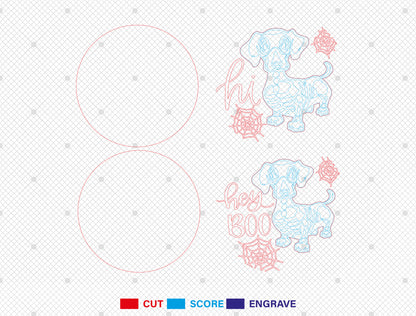 Hi Hey Boo Skeleton Dachshund Halloween Door Hanger SVG Set for Glowforge xTool LightBurn 2 Designs