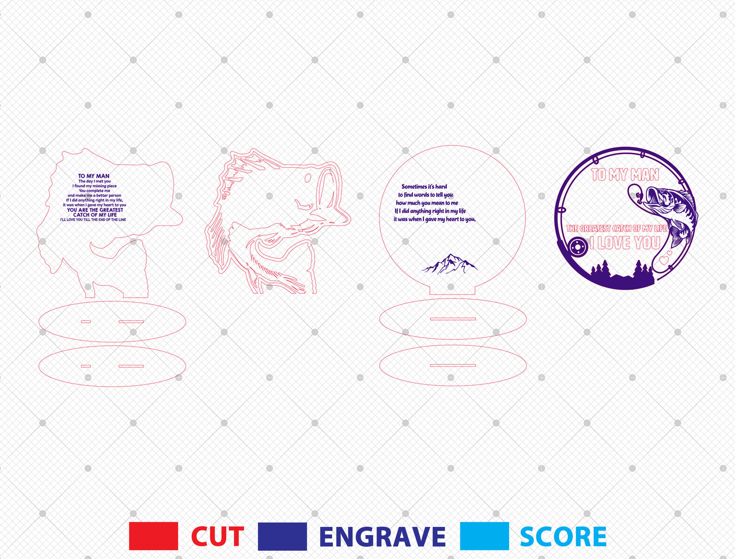 To My Man Fishing Laser Cut File Set | Romantic Fishing Quote Decor | Rustic Wooden Gift | Glowforge, xTool, LightBurn, etc.