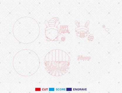 Pastel Easter Welcome Round Door Sign SVG Bundle for Glowforge and xTool