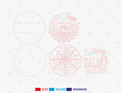 Happy Halloween Witch Hat Door Hanger SVG Set for Glowforge xTool LightBurn