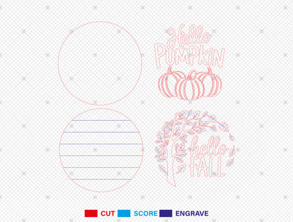 Hello Pumpkin Door Hanger SVG Set for Glowforge xTool LightBurn | 2 Designs
