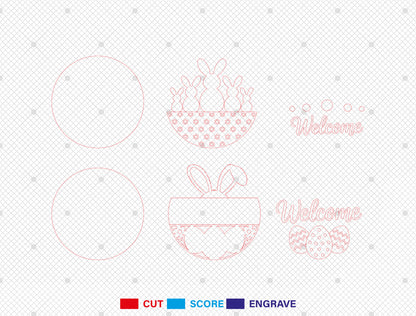 Easter Bunny Silhouette Door Sign SVG Welcome Spring Pastel Egg for LightBurn