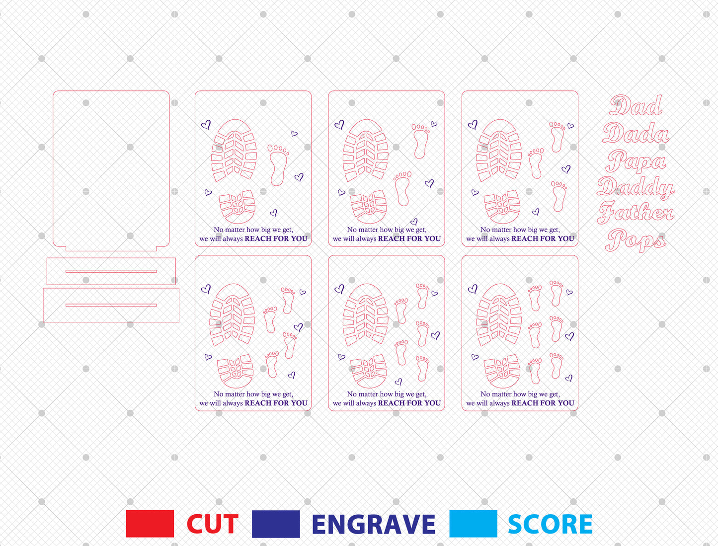 Father’s Day Footprint Family Sign SVG Laser Cut File | Personalized Dad & Papa Gift | Wooden Tabletop Decor | Glowforge, xTool, LightBurn, etc.