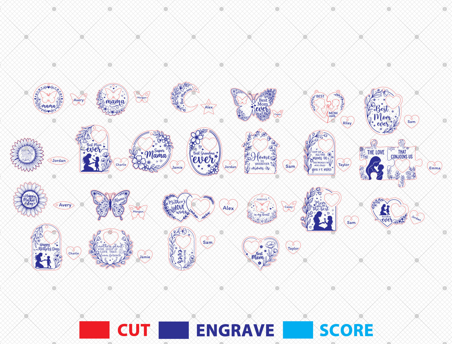 Mother's Day Keychain SVG Bundle Laser Cut File for Glowforge and xTool