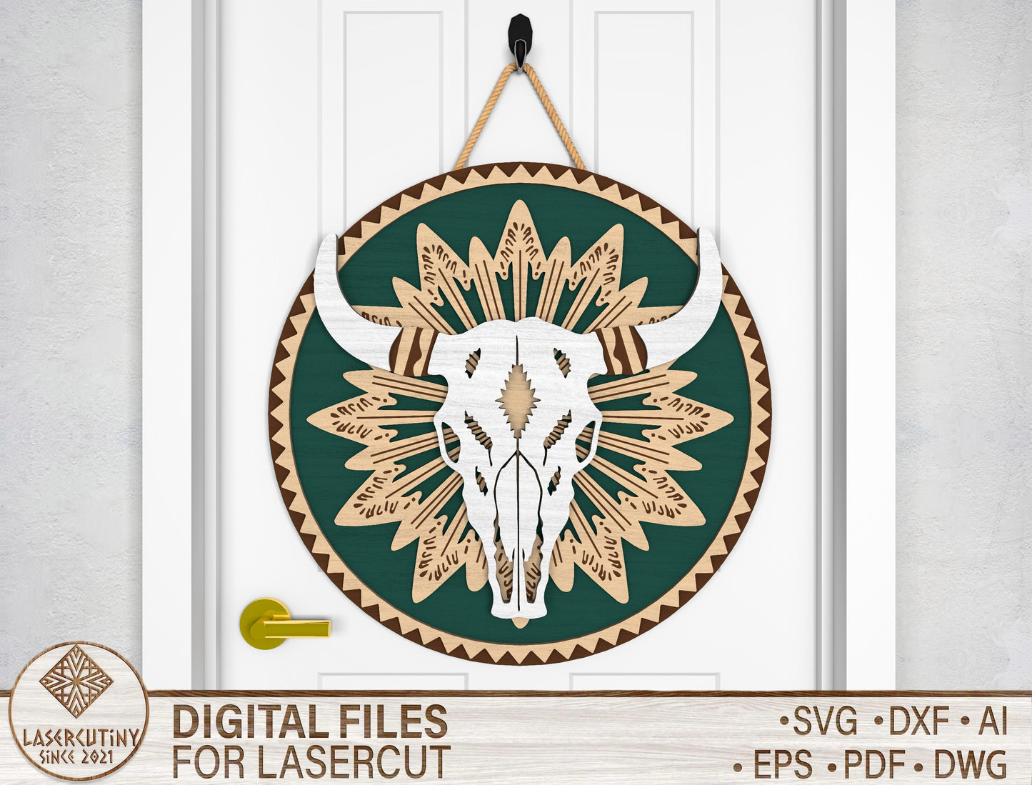 Western Boho Door Sign SVG Laser Cut File for LightBurn and Glowforge