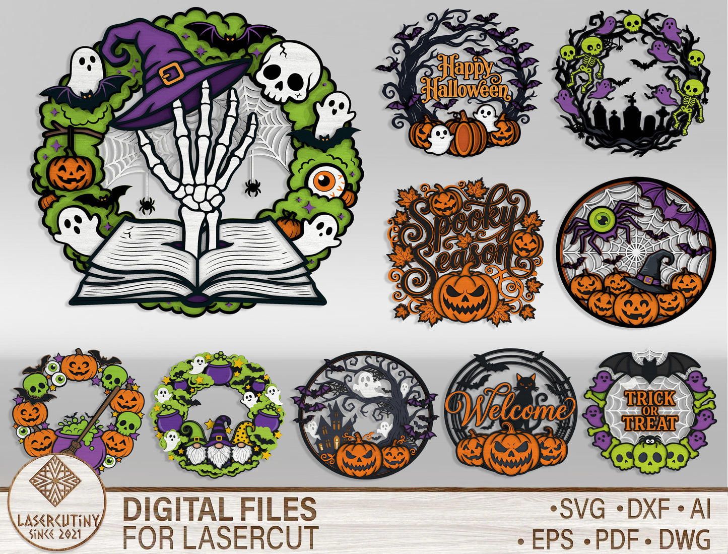 Halloween Door Sign SVG Bundle for Glowforge xTool LightBurn 10 Designs