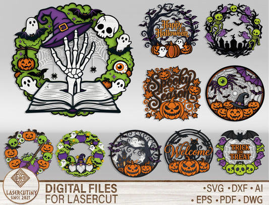 Halloween Door Sign SVG Bundle for Glowforge xTool LightBurn 10 Designs