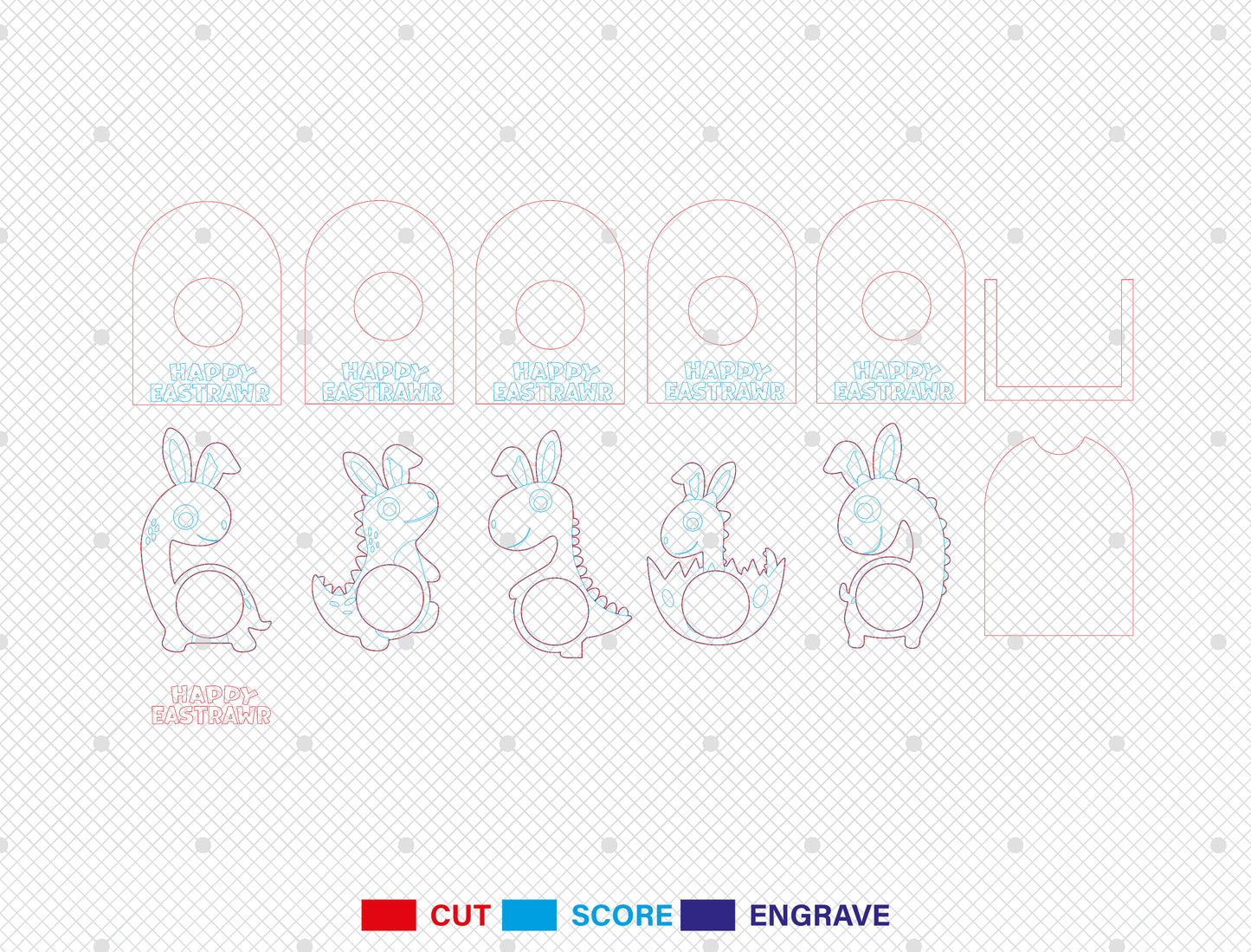 Dinosaur Easter Photo Frame SVG Bundle Kids Bunny Dino for LightBurn