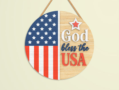 Patriotic Round Sign SVG Bundle Laser Cut File for LightBurn