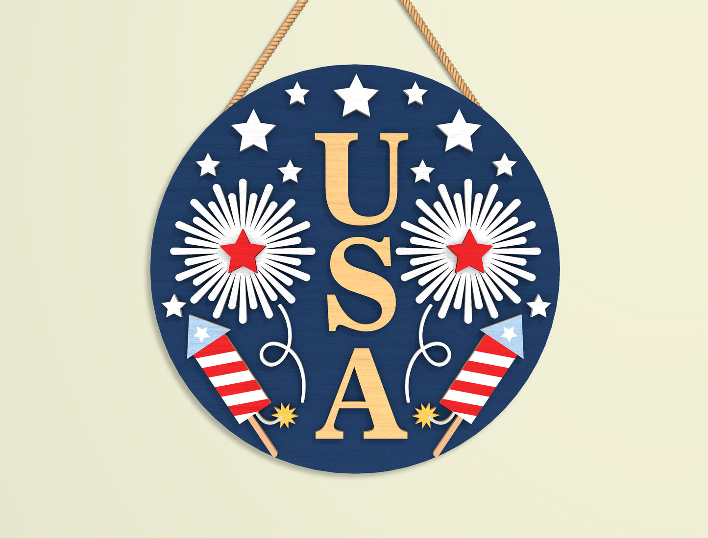 Patriotic Round Sign SVG Bundle Laser Cut File for LightBurn