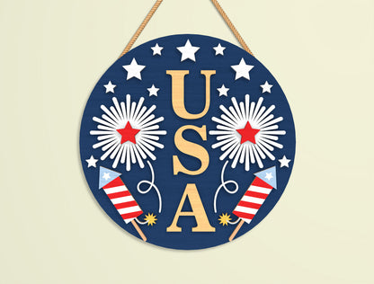 Patriotic Round Sign SVG Bundle Laser Cut File for LightBurn