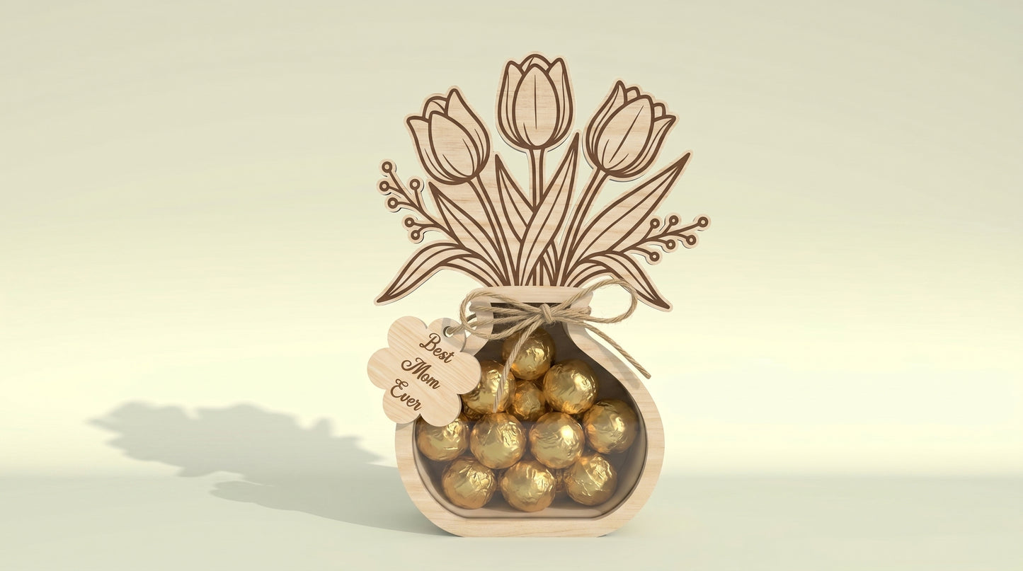 Flower Vase Candy Holder SVG Bundle Wooden Floral Gift Box for LightBurn and Glowforge