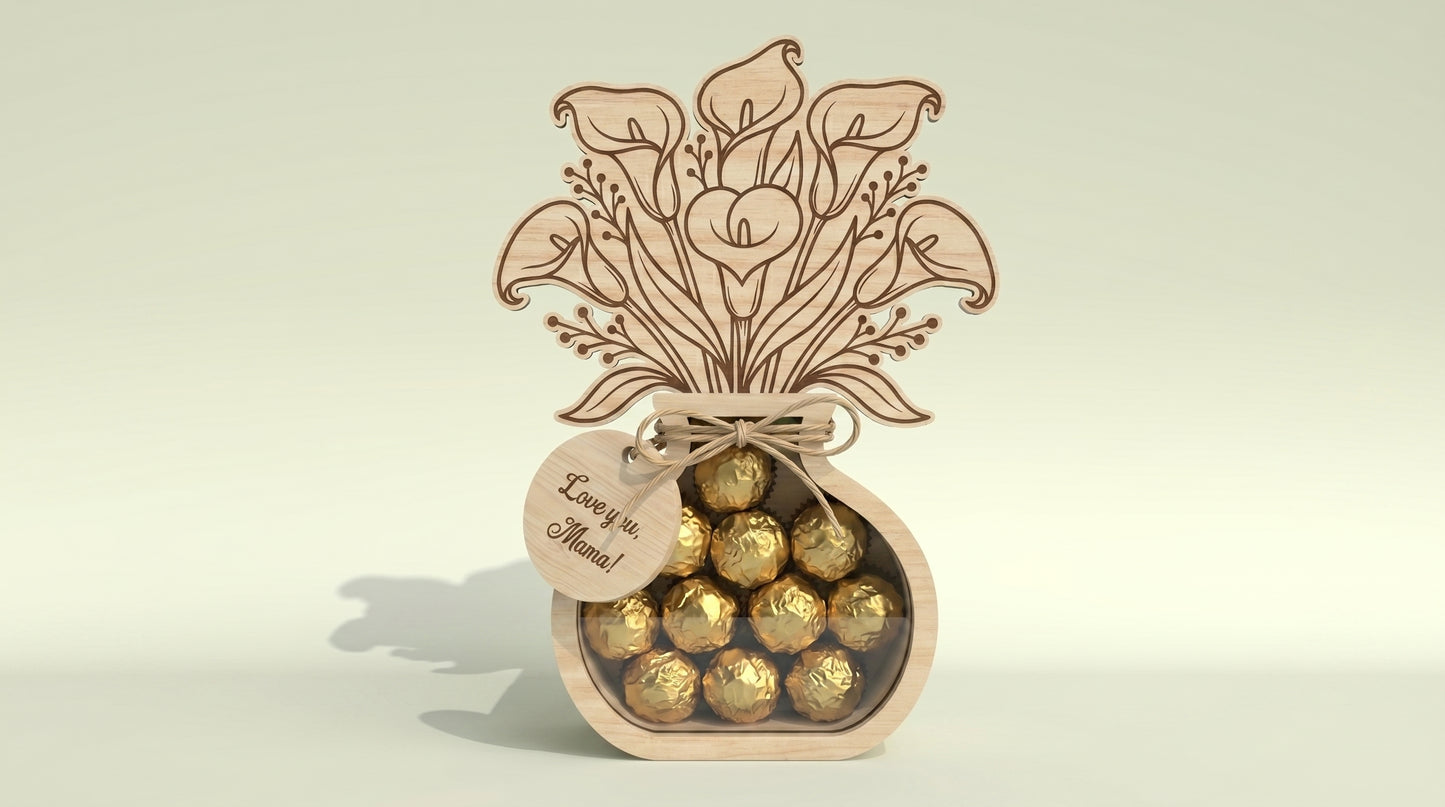 Mother's Day Flower Vase Candy Holder SVG Bundle Wooden Gift Box for Glowforge and LightBurn