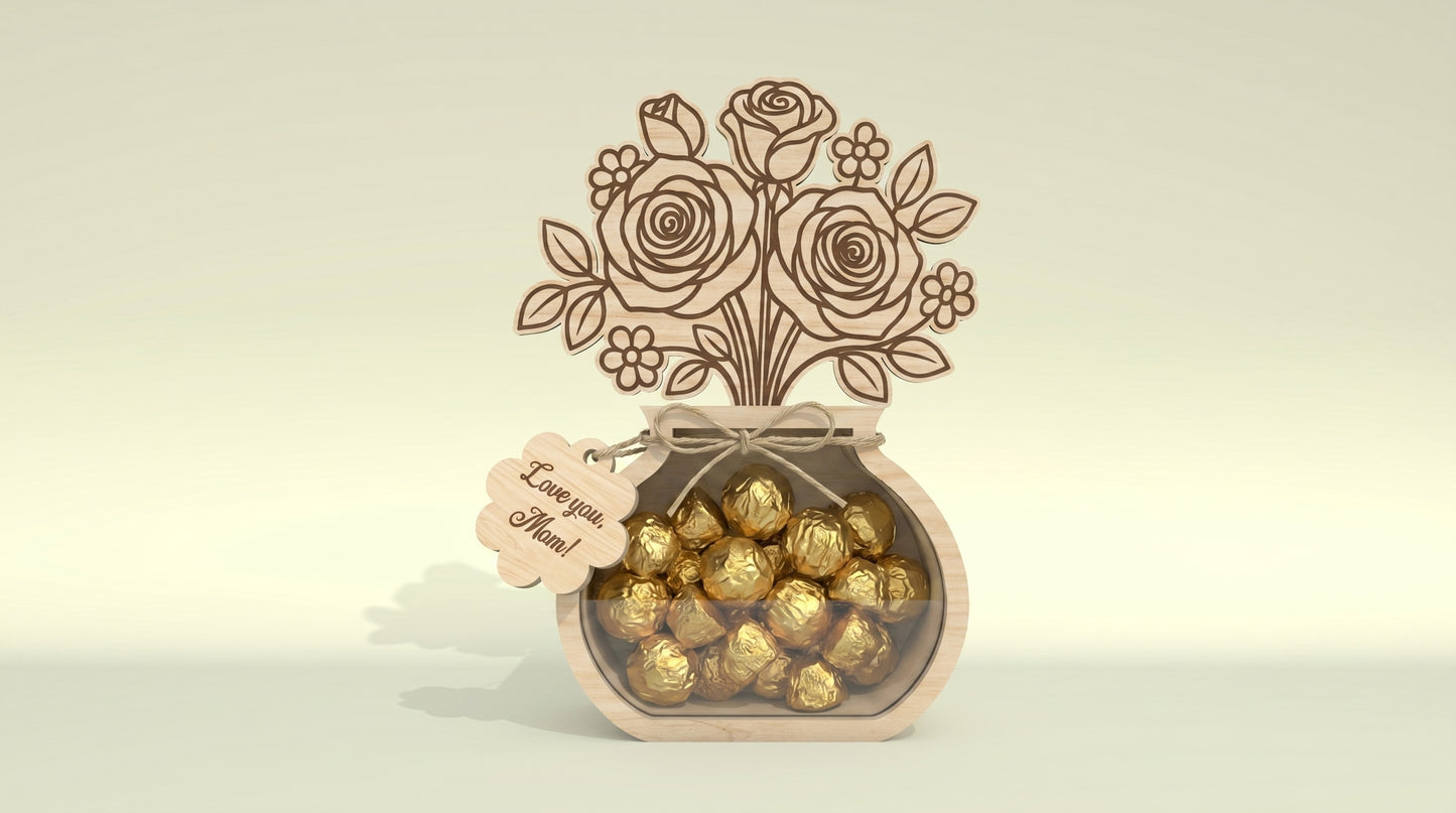 Flower Vase Candy Holder SVG Bundle Wooden Floral Gift Box for LightBurn and Glowforge