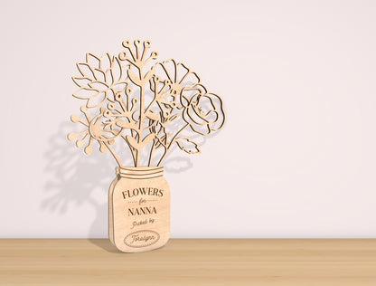 Mother’s Day Month Flower Jar Laser Cut File Bundle | 12 Monthly Flowers | Layered Wooden Decor | Glowforge, xTool, LightBurn, etc.