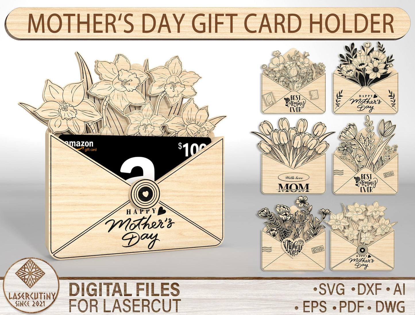 Botanical Floral Gift Card Holder SVG Envelope for LightBurn and xTool