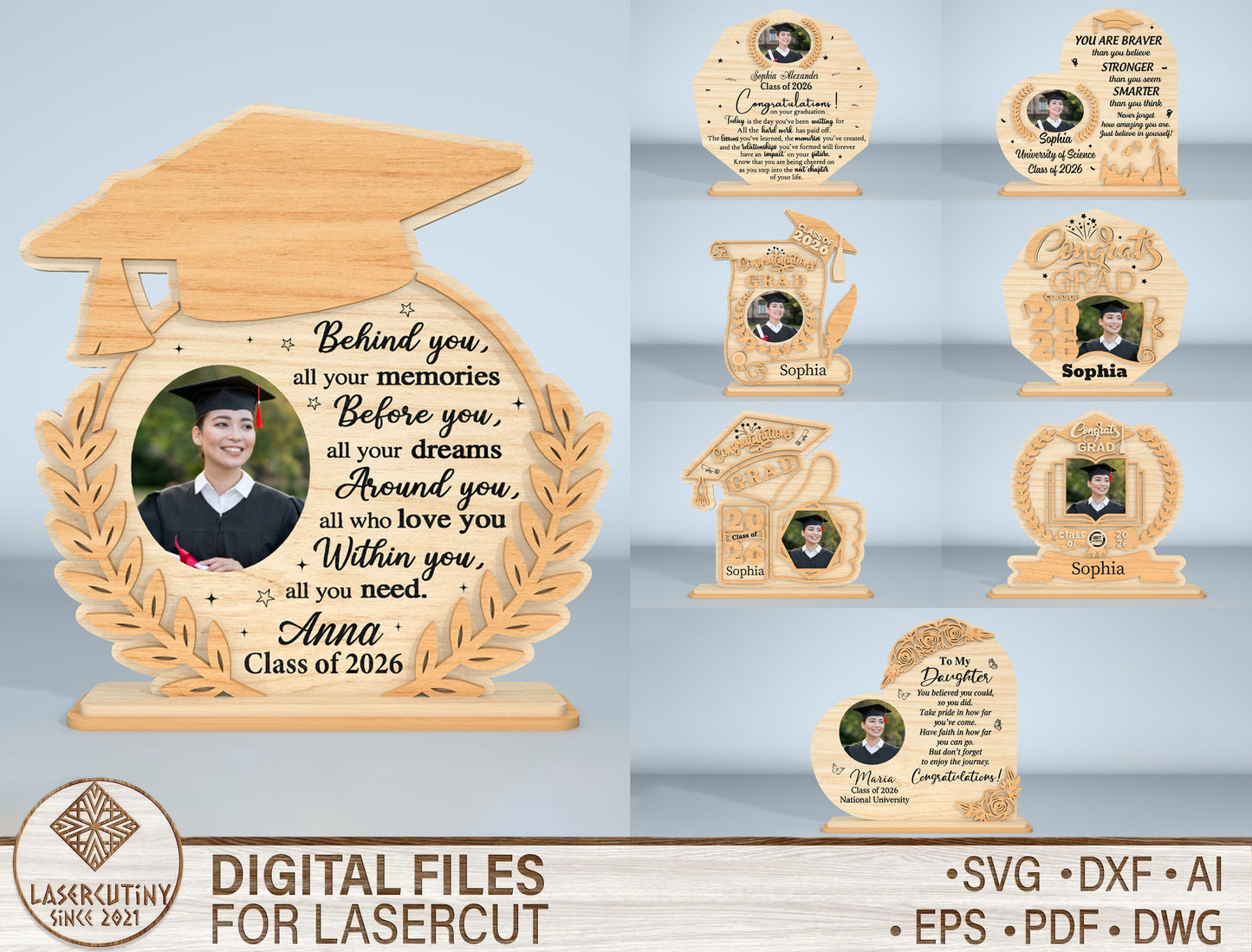 Graduation Photo Frame SVG Bundle Laser Cut File for Glowforge and xTool