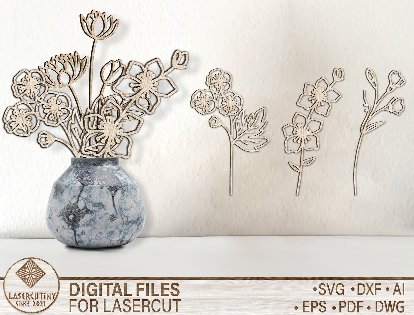 Birth Month Flower Botanical SVG Set Engraved Style for LightBurn