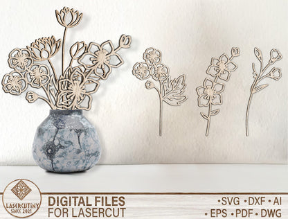 Birth Month Flower Botanical SVG Set Engraved Style for LightBurn