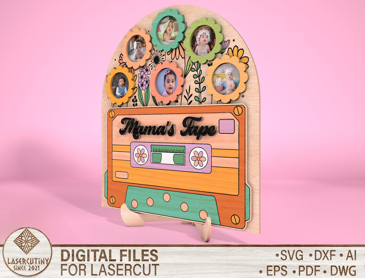 Mom Cassette Tape Photo Frame SVG for xTool and LightBurn