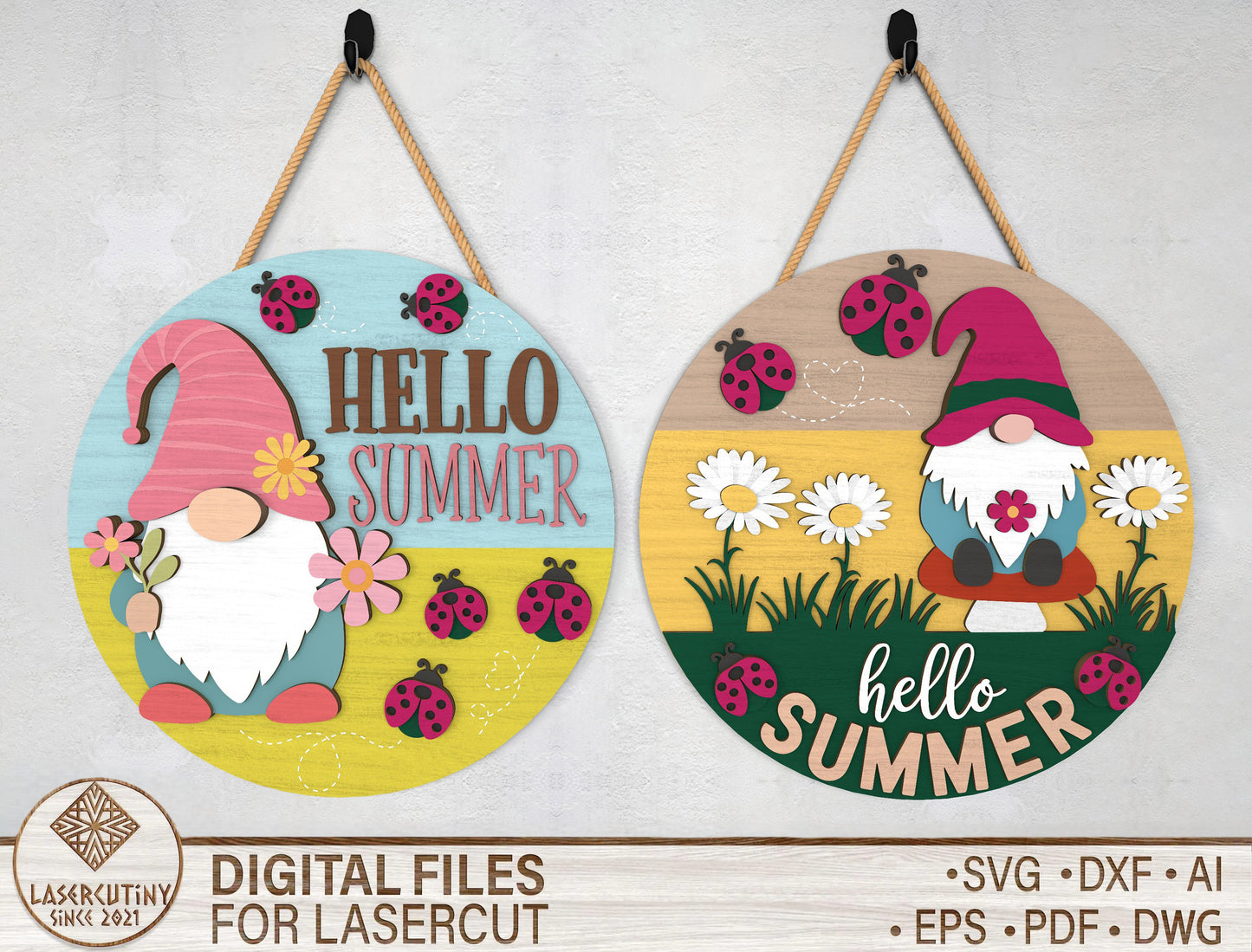 Hello Summer Gnome Door Hanger SVG Laser Cut File for xTool and Glowforge