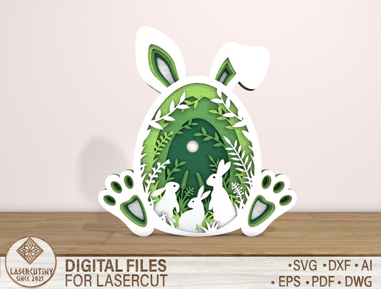 Multilayer Bunny Forest SVG Rabbit Forest Scene Egg for Glowforge and xTool