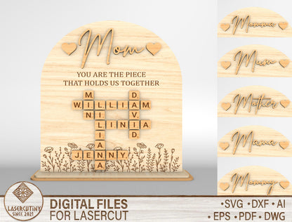 Personalized Mom Crossword Sign SVG for Glowforge and LightBurn
