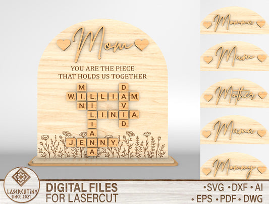 Personalized Mom Crossword Sign SVG for Glowforge and LightBurn