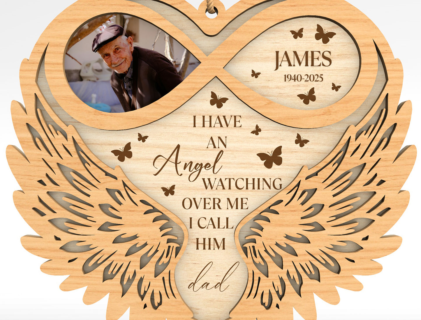 Memorial Angel Wings Ornament SVG In Loving Memory Photo Laser Cut File for LightBurn