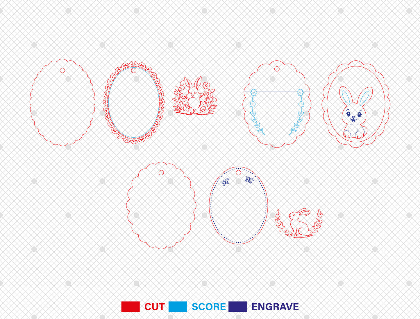 Easter Bunny Basket Tag SVG Bundle 18 Designs for Glowforge and xTool
