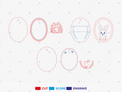 Easter Bunny Basket Tag SVG Bundle 18 Designs for Glowforge and xTool
