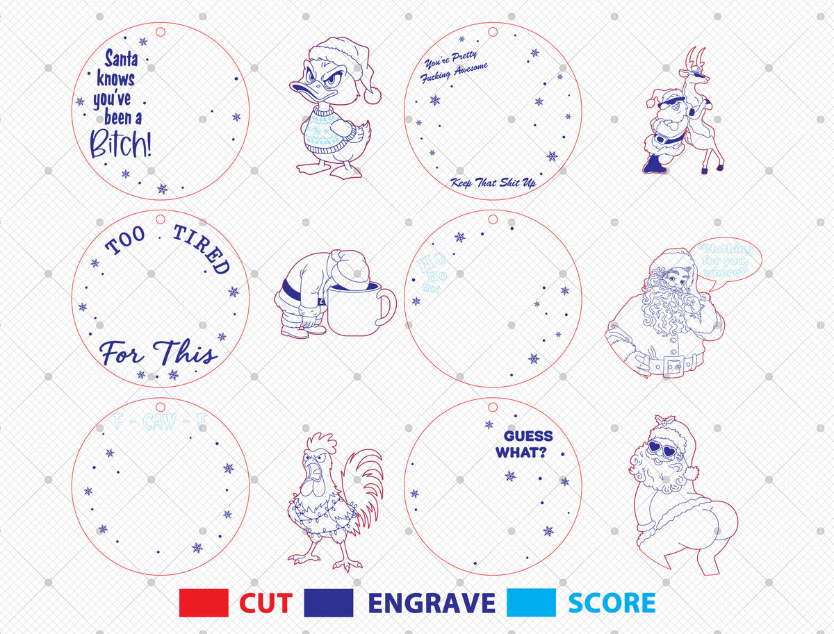 Funny Sassy Christmas Round Ornament SVG Bundle 5