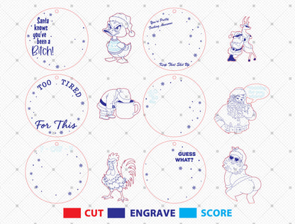 Funny Sassy Christmas Round Ornament SVG Bundle 5