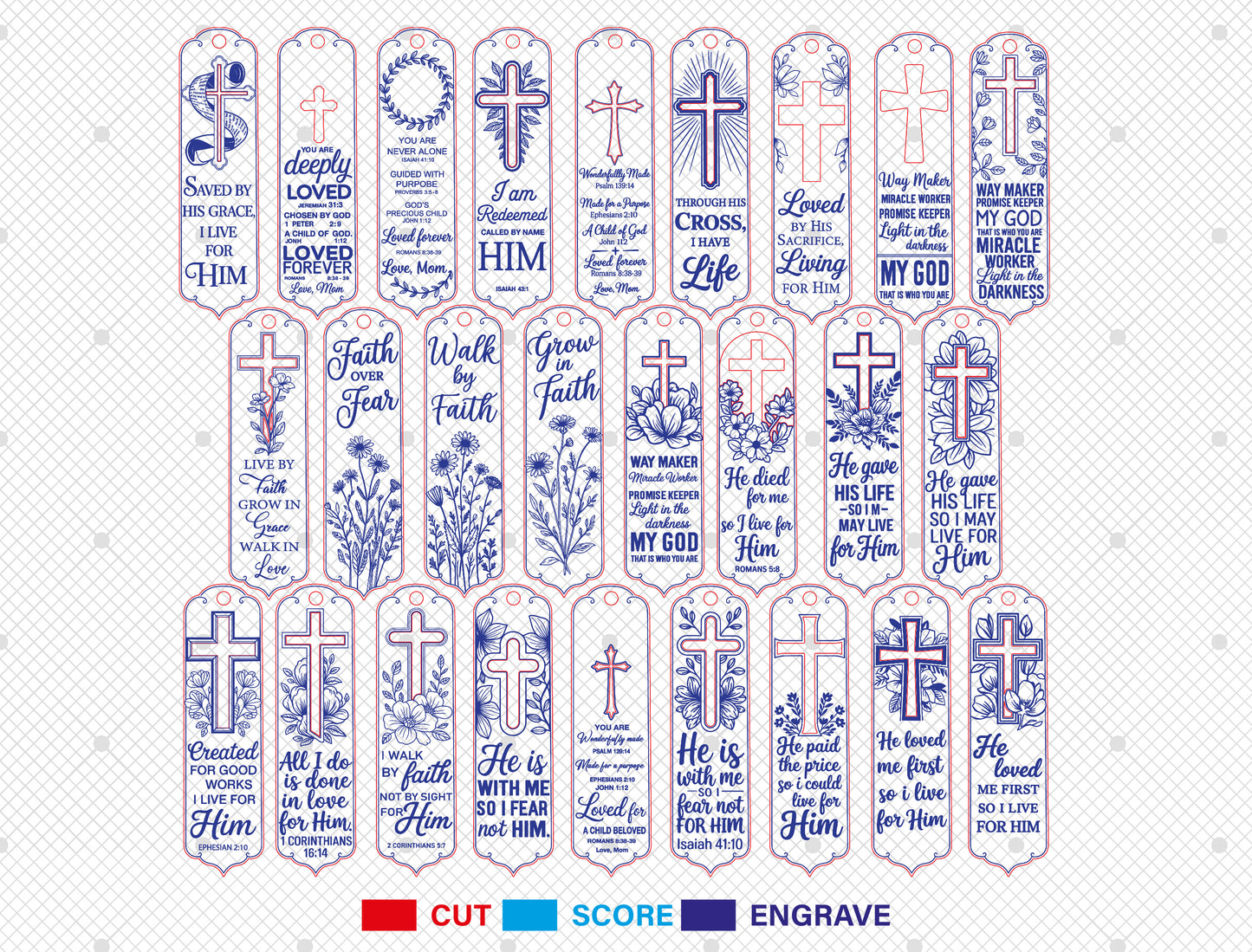 Bible Bookmark Cross SVG 26 Designs Laser Cut for LightBurn and Glowforge
