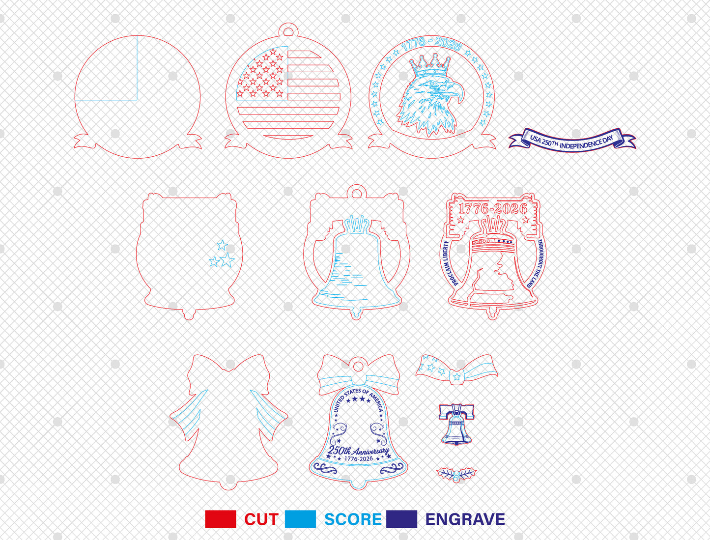 250 Years of America Ornament SVG Bundle for Glowforge