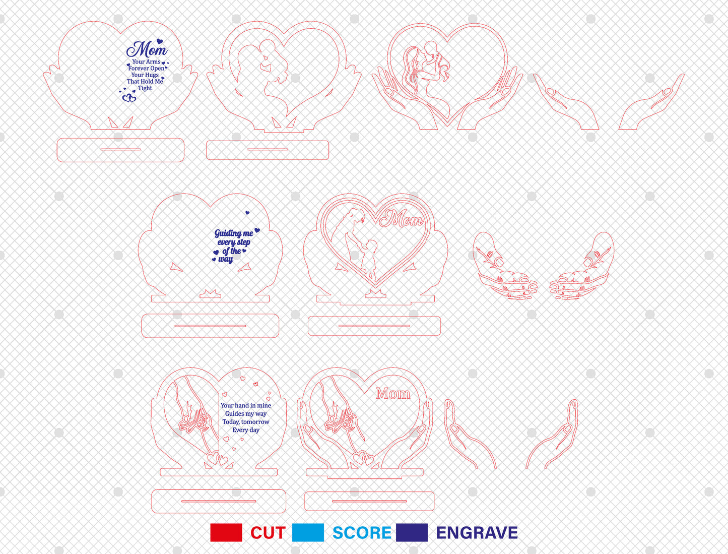 Mom Heart Stand Sign SVG Bundle Mother's Day for Glowforge