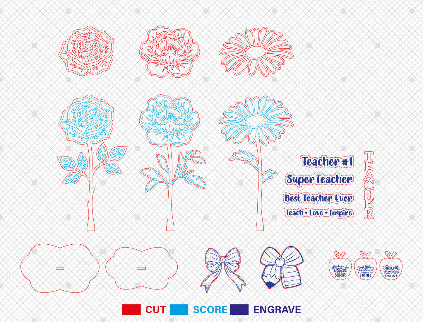 Personalized Peony Daisy Rose SVG Laser Cut File for Glowforge and LightBurn