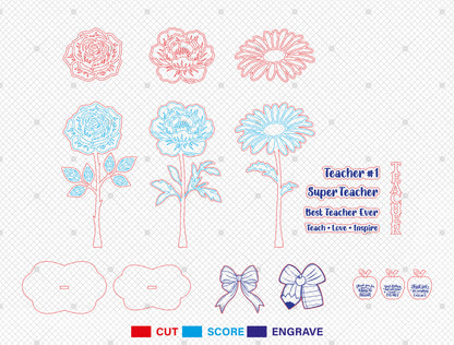 Personalized Peony Daisy Rose SVG Laser Cut File for Glowforge and LightBurn