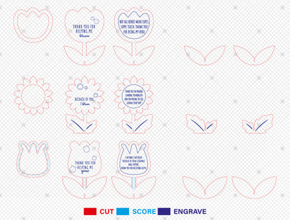 Personalized Teacher Flower Tabletop SVG Bundle for Glowforge and xTool