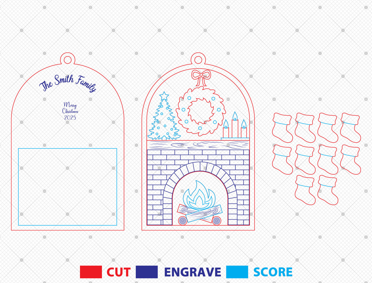 Personalized Family Fireplace Mantel Christmas Ornament SVG 5